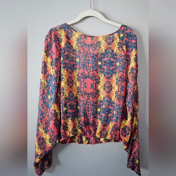Princess Vera Wang Womens Size M Dolman Sleeve Blouson Sheer Abstract Floral Top - Picture 6 of 12